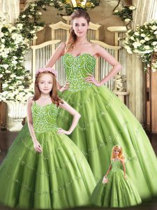 Fine Olive Green Vestidos de Quinceanera Military Ball and Sweet 16 and Quinceanera with Beading Sweetheart Sleeveless Lace Up