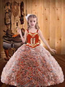 Sleeveless Floor Length Embroidery and Ruffles Lace Up High School Pageant Dress with Multi-color