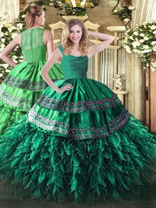 Vintage Appliques and Ruffles Sweet 16 Quinceanera Dress Turquoise Zipper Sleeveless Floor Length