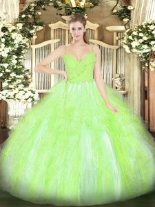 Yellow Green Ball Gowns Ruffles 15 Quinceanera Dress Zipper Organza Sleeveless Floor Length
