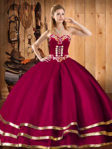Luxury Sweetheart Sleeveless Sweet 16 Quinceanera Dress Floor Length Embroidery and Ruffles Wine Red Organza
