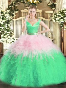 Floor Length Multi-color Quinceanera Gowns Organza Sleeveless Ruffles