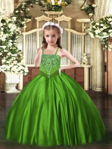 Fancy Green Straps Lace Up Beading Little Girls Pageant Dress Sleeveless