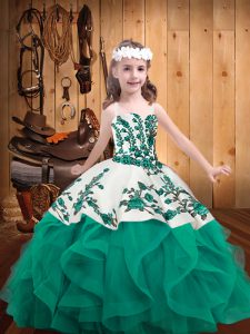Turquoise Sleeveless Organza Lace Up Pageant Dress Womens for Sweet 16 and Quinceanera