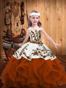 Pretty Rust Red Sleeveless Organza Lace Up Child Pageant Dress for Sweet 16 and Quinceanera