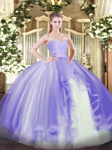 Top Selling Lavender Sleeveless Ruffles Floor Length Quinceanera Gown