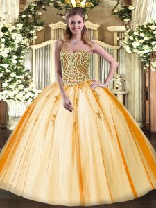 Romantic Gold Sweetheart Lace Up Beading Sweet 16 Quinceanera Dress Sleeveless