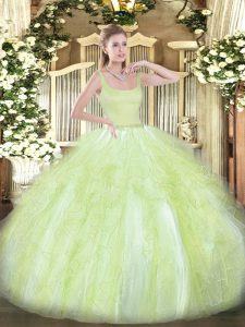 Dramatic Floor Length Ball Gowns Sleeveless Yellow Green Sweet 16 Dress Zipper