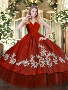 Delicate Embroidery Sweet 16 Dresses Wine Red Zipper Sleeveless Floor Length