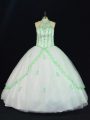 Inexpensive White Sleeveless Floor Length Appliques Lace Up 15th Birthday Dress