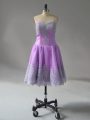 Lavender Lace Up Sweetheart Appliques and Embroidery Dress for Prom Tulle Sleeveless