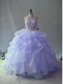 Floor Length Lavender Ball Gown Prom Dress Organza Sleeveless Beading and Ruffles