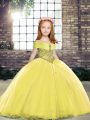 Lace Up Pageant Dress Toddler Yellow for Party and Sweet 16 and Wedding Party with Beading Brush Train