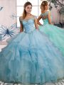 Fashionable Light Blue Sweet 16 Dresses Military Ball and Sweet 16 and Quinceanera with Beading and Ruffles Off The Shoulder Sleeveless Lace Up