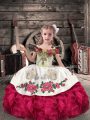 Excellent Floor Length Coral Red Child Pageant Dress Off The Shoulder Sleeveless Lace Up