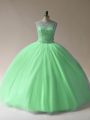 Pretty Sleeveless Floor Length Beading Lace Up Sweet 16 Quinceanera Dress with