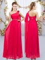 Noble Floor Length Empire Sleeveless Red Court Dresses for Sweet 16 Lace Up