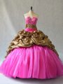 Fitting Beading and Pick Ups Sweet 16 Dresses Hot Pink Lace Up Sleeveless Brush Train