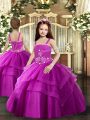 Lovely Sleeveless Beading and Ruching Lace Up Child Pageant Dress