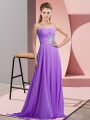 Beautiful Lavender Empire Beading and Ruching Prom Dresses Chiffon Sleeveless Floor Length