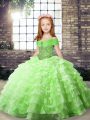 Ball Gowns Straps Sleeveless Organza Floor Length Lace Up Beading and Ruffled Layers Girls Pageant Dresses
