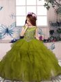 Unique Olive Green Sleeveless Floor Length Beading and Ruffles Lace Up Little Girls Pageant Gowns