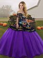 Purple Tulle Lace Up Quinceanera Gown Sleeveless Floor Length Embroidery