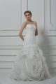 Fashion Sleeveless Fabric With Rolling Flowers Brush Train Lace Up Wedding Dresses in White with Ruching