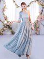 Edgy Sleeveless Chiffon Floor Length Lace Up Quinceanera Court Dresses in Grey with Belt