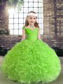Ball Gowns Straps Sleeveless Fabric With Rolling Flowers Floor Length Lace Up Beading Little Girl Pageant Gowns