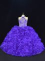 Floor Length Purple 15 Quinceanera Dress Halter Top Sleeveless Lace Up