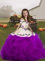Admirable Floor Length Purple Little Girls Pageant Dress Straps Sleeveless Lace Up