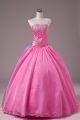 Cute Sleeveless Floor Length Embroidery Lace Up Sweet 16 Dresses with Rose Pink