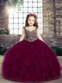 Classical Fuchsia Straps Neckline Beading Little Girl Pageant Dress Sleeveless Lace Up