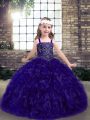 Floor Length Purple Pageant Dress for Girls Straps Sleeveless Lace Up