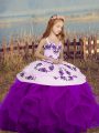 Admirable Embroidery and Ruffles Child Pageant Dress Purple Lace Up Sleeveless Floor Length
