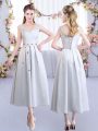 Eye-catching V-neck Cap Sleeves Satin Bridesmaid Dresses Appliques Lace Up