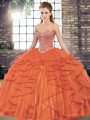 Beading and Ruffles Quinceanera Dress Rust Red Lace Up Sleeveless Floor Length