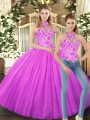Fantastic Floor Length Two Pieces Sleeveless Lilac Quinceanera Gowns Lace Up