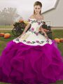 White And Purple Ball Gowns Tulle Off The Shoulder Sleeveless Embroidery and Ruffles Floor Length Lace Up Quinceanera Gown
