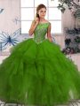 Free and Easy Green Scoop Zipper Beading and Ruffles Ball Gown Prom Dress Sleeveless