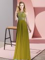 Amazing Olive Green Evening Dress Prom and Party with Beading Scoop Sleeveless Backless