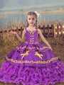 Wonderful Ball Gowns Little Girl Pageant Dress Eggplant Purple Straps Organza Sleeveless Floor Length Lace Up