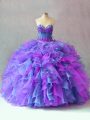 Custom Fit Multi-color Ball Gowns Sweetheart Sleeveless Organza Floor Length Lace Up Beading and Appliques and Ruffles Ball Gown Prom Dress