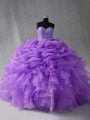 Best Floor Length Lace Up Sweet 16 Quinceanera Dress Lavender for Sweet 16 and Quinceanera with Beading and Ruffles and Pick Ups