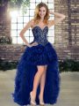 Simple Royal Blue Sleeveless Organza Lace Up Prom Gown for Prom and Party