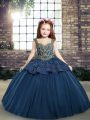 Straps Sleeveless Tulle Kids Formal Wear Beading and Appliques Lace Up