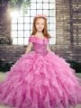 Organza Sleeveless Floor Length Kids Formal Wear and Beading and Ruffles