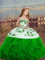 Floor Length Lace Up Pageant Gowns For Girls Green for Party and Sweet 16 and Wedding Party with Embroidery and Ruffles