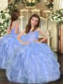 Floor Length Ball Gowns Sleeveless Blue Child Pageant Dress Lace Up